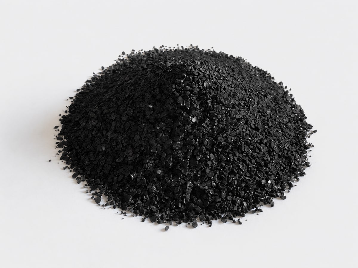 Carbon powder product sample on a neutral background